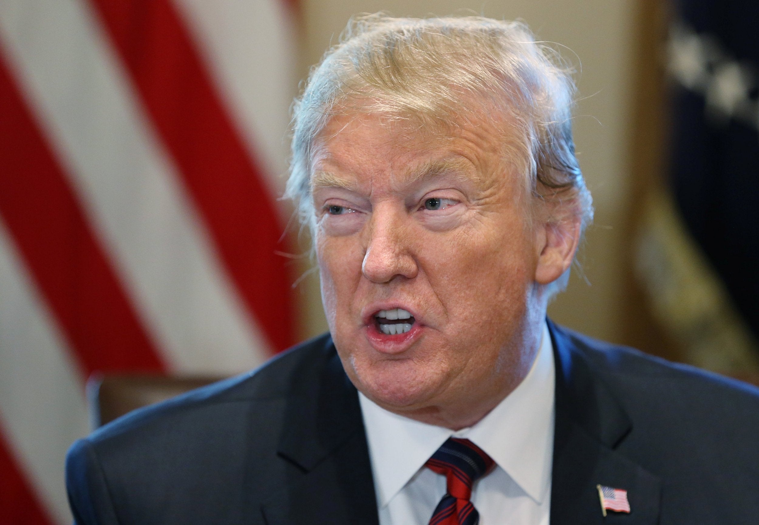 US President Donald Trump addresses state, local, and community leaders as he hosts a ‘roundtable discussion on border security and safe communities’