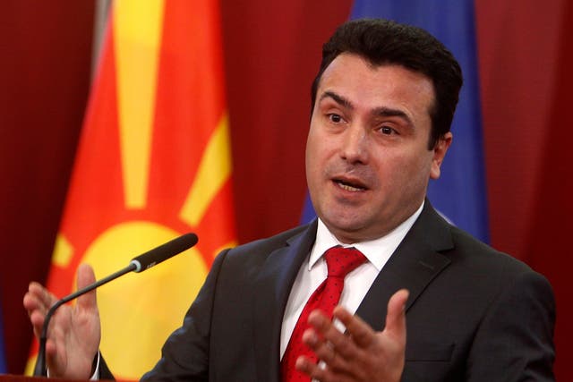 Prime Minister Zoran Zaev talks to the media during a news conference at a government building in Skopje, Macedonia