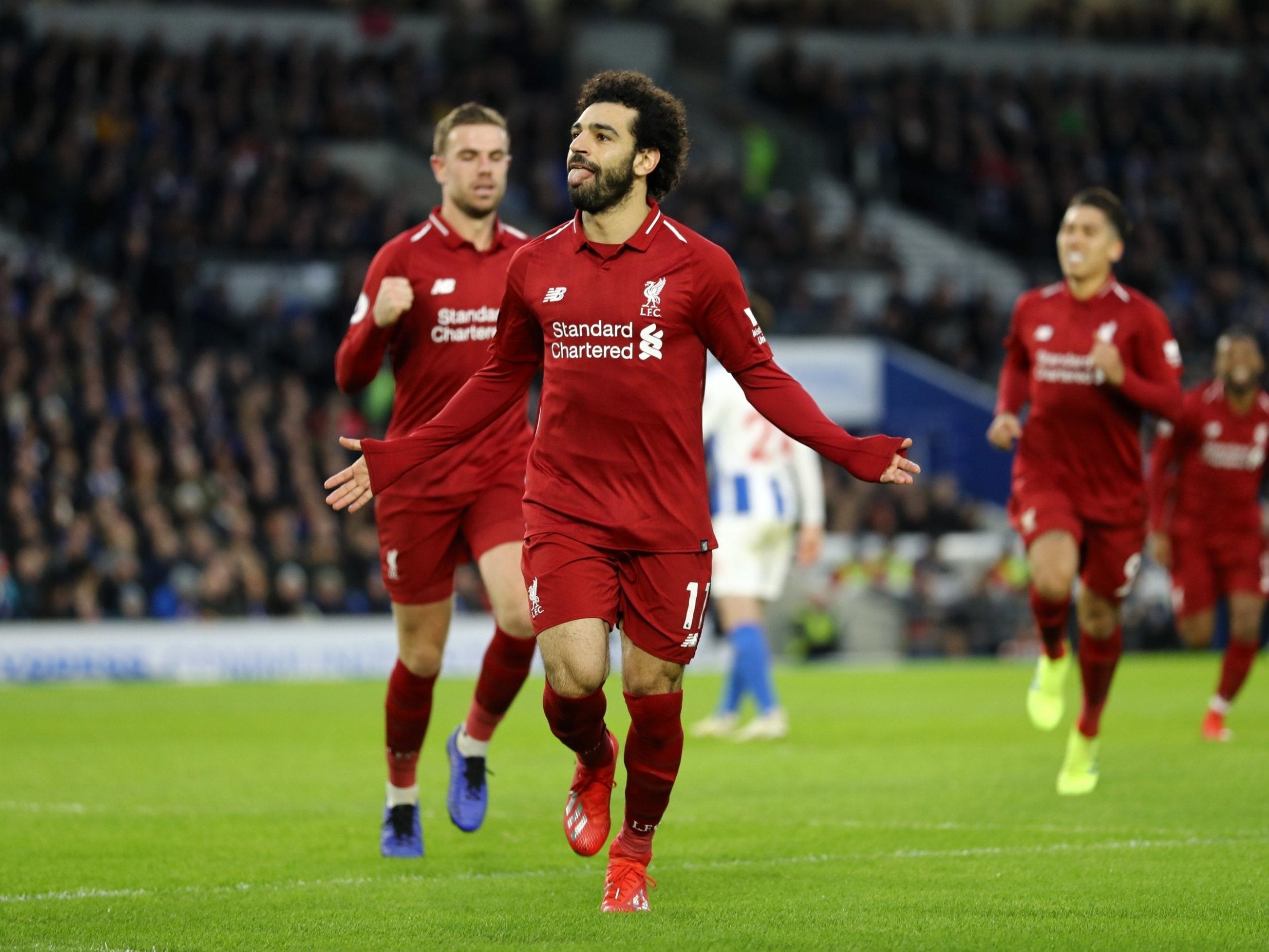 Mohamed Salah celebrates his goal against Brighton