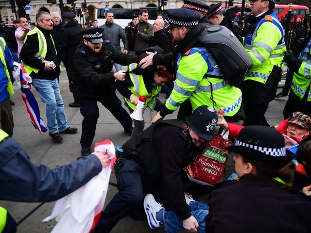 Demonstrators clash in Trafalgar Square