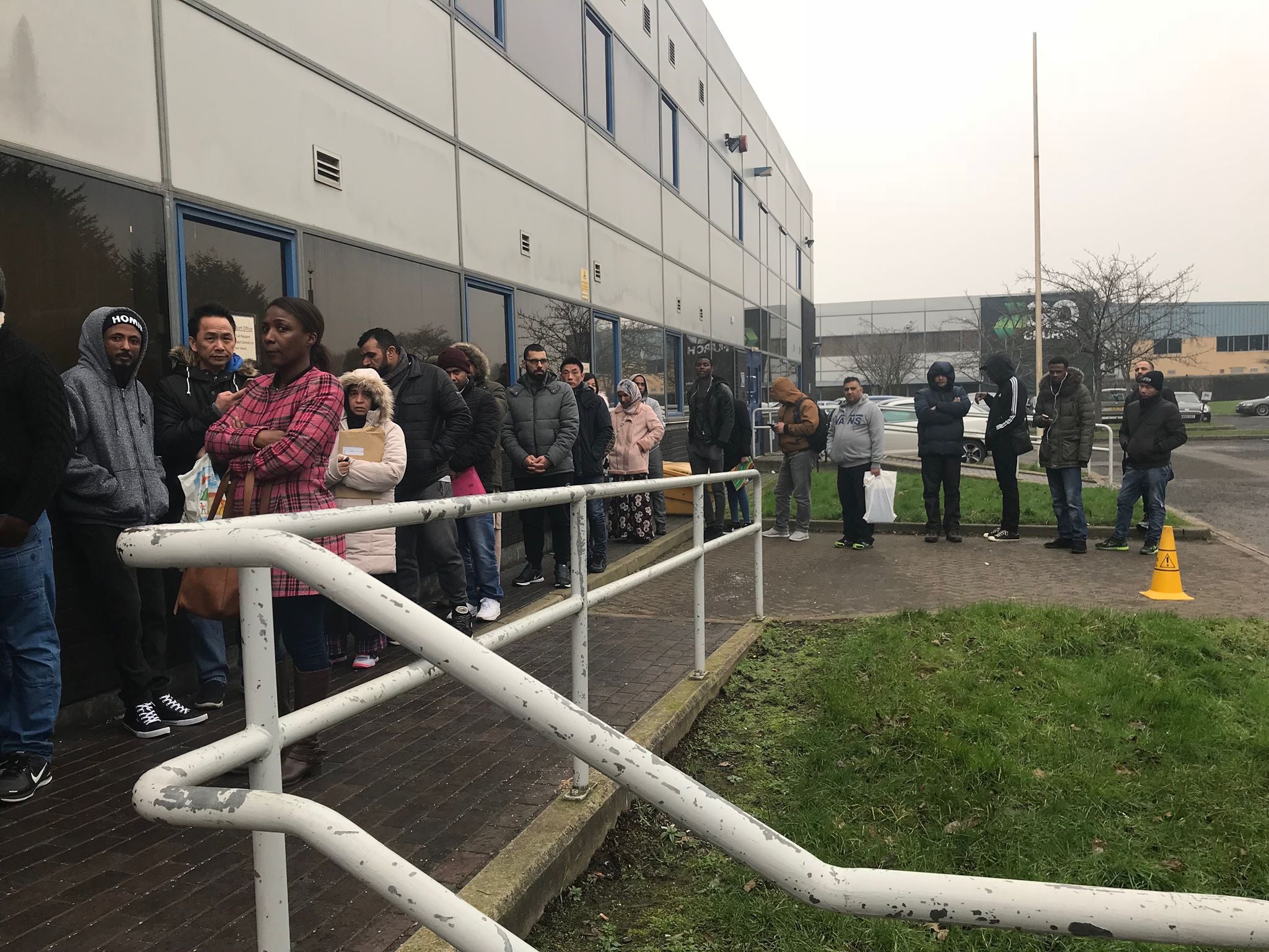 The queue outside Dallas Court reporting centre