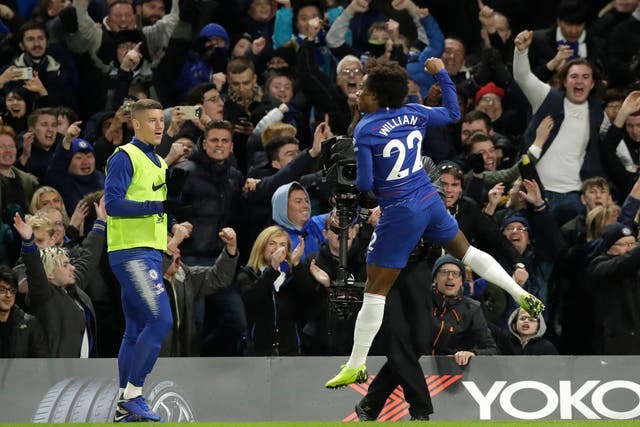 Chelsea's Willian celebrates his side's second goal