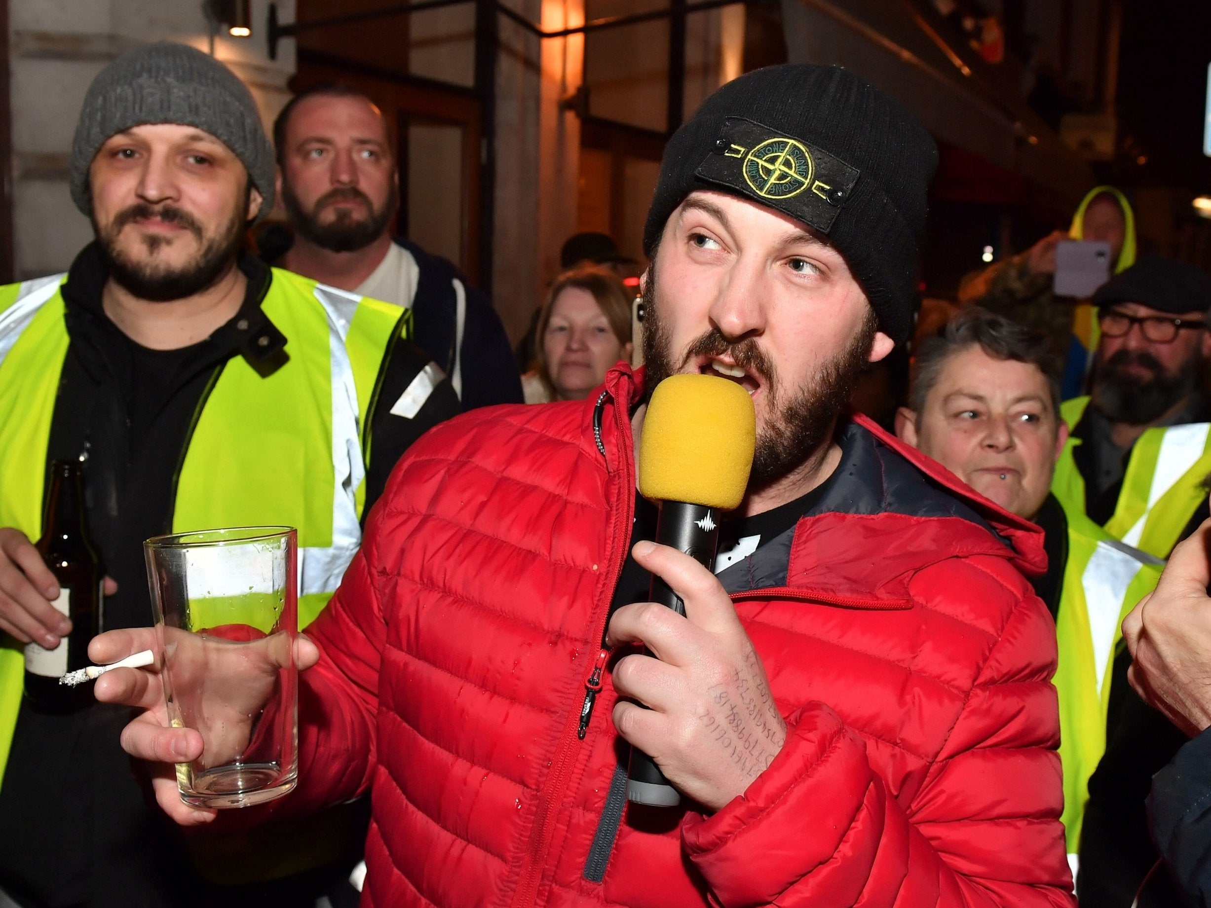 James Goddard speaks to supporters after being released from Holborn Police Station on 12 January, 2019.