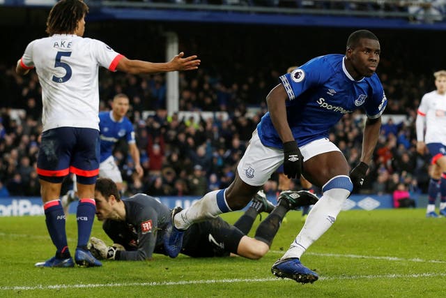 Everton's Kurt Zouma celebrates scoring their first goal