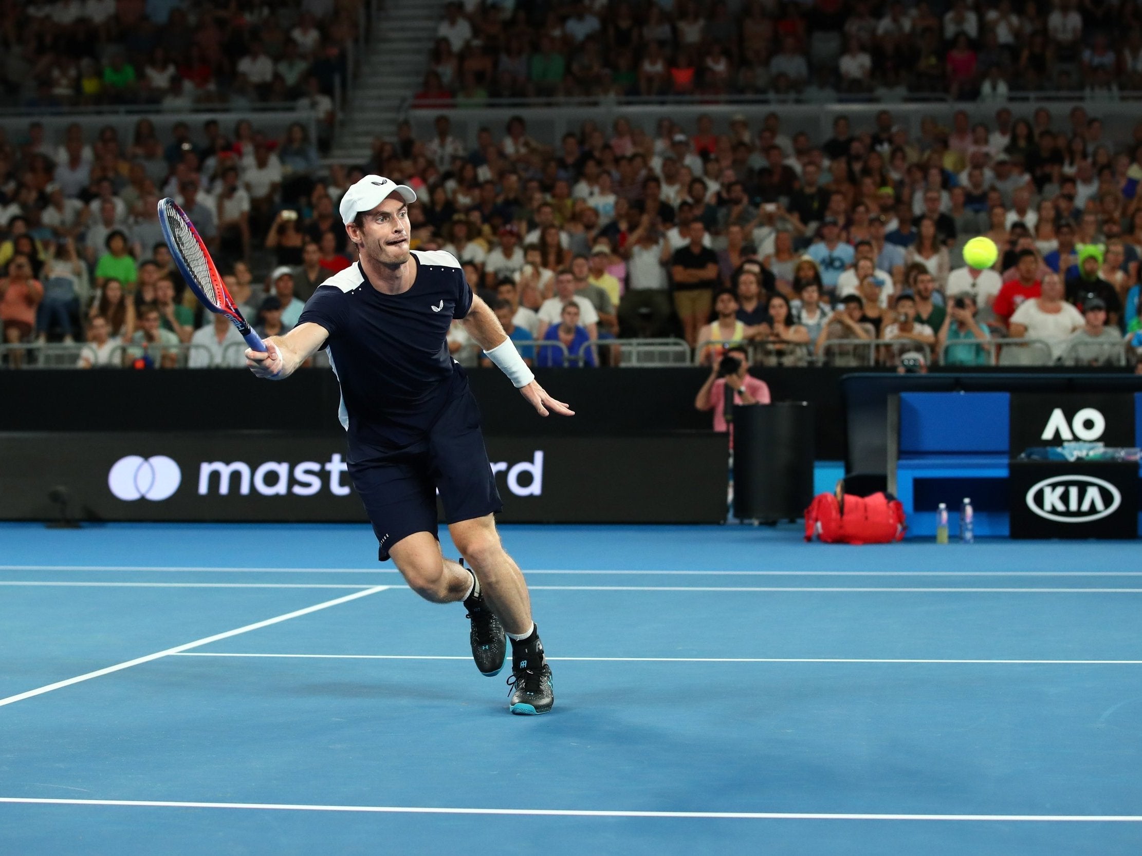 Murray in action during the second set against Bautista Agut