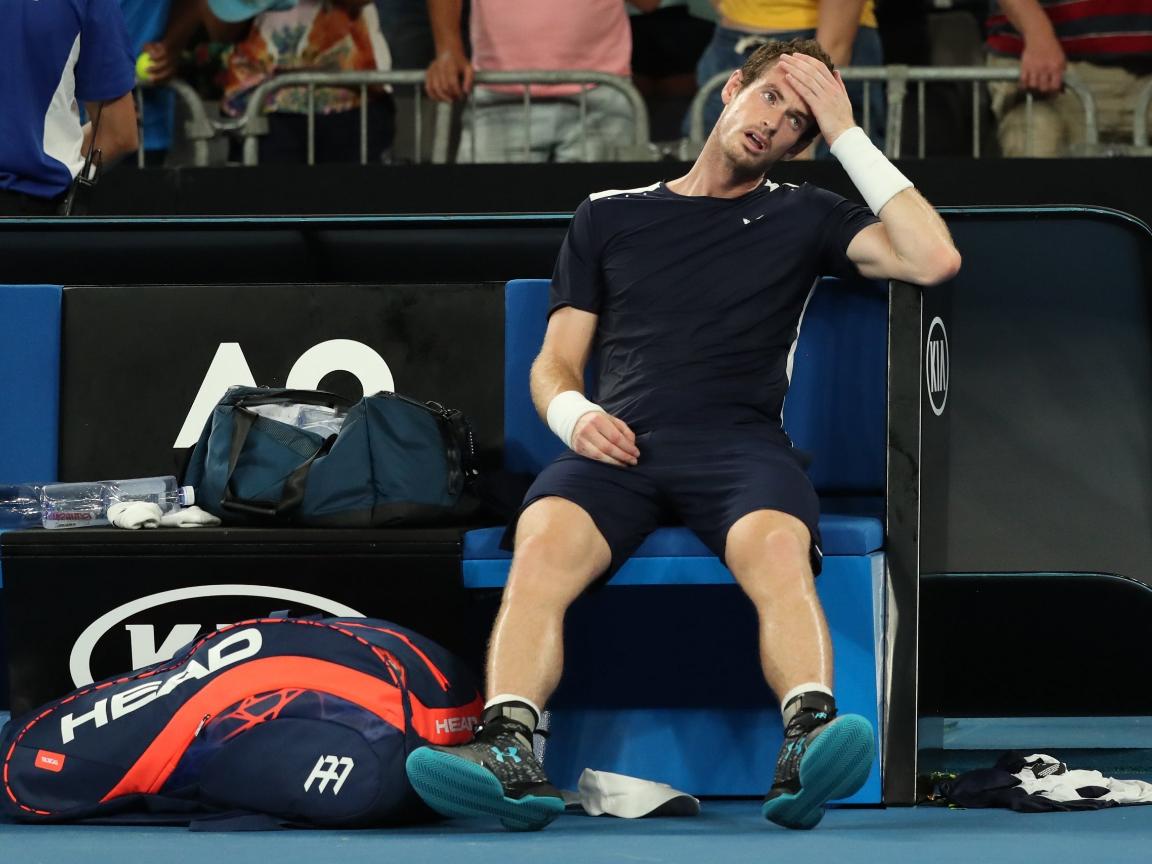 Murray appears exhausted during his first round match vs Bautista Agut in Melbourne (REUTERS)