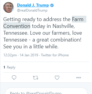 Trump wrongly says farmer's convention is in Nashville