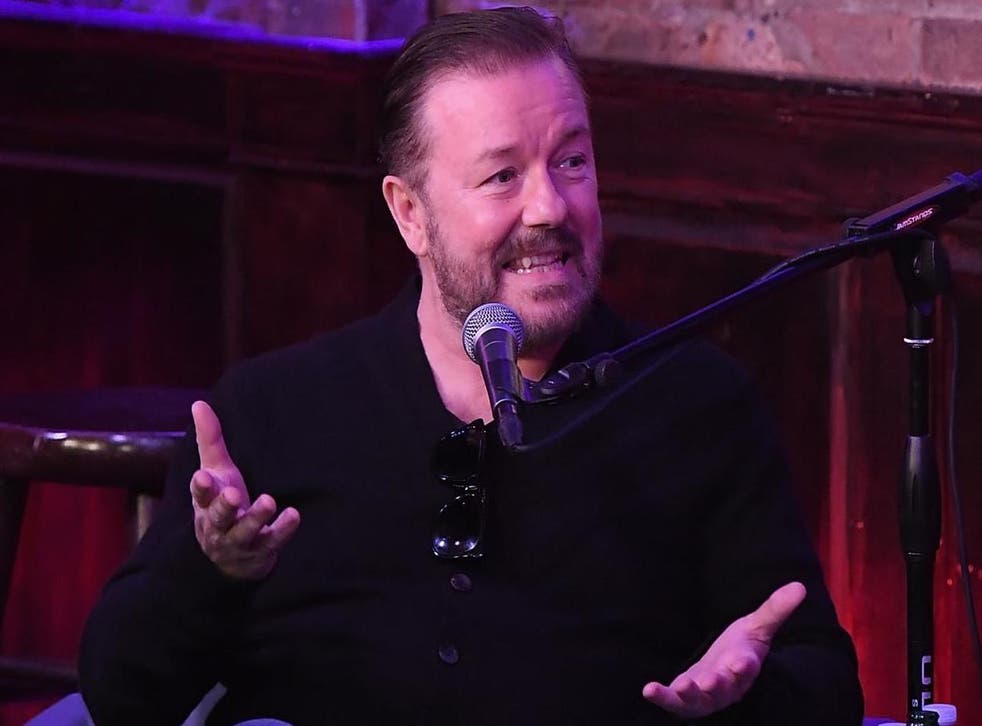 Ricky Gervais joins fellow SiriusXM host Ron Bennington during "A Night with Ricky Gervais" Event At The Village Underground on 28 September, 2018 in New York City.
