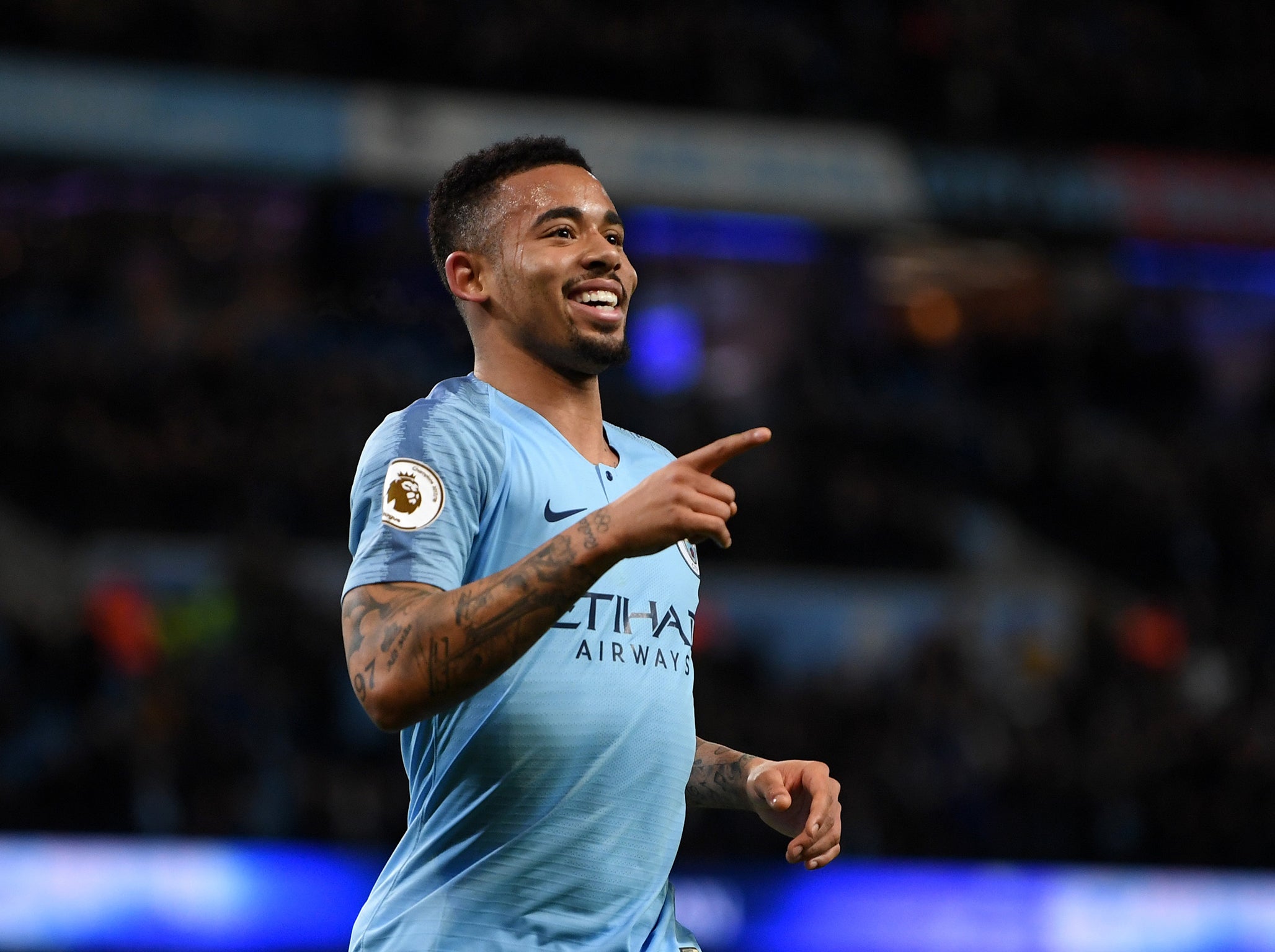 Gabriel Jesus celebrates his opening goal