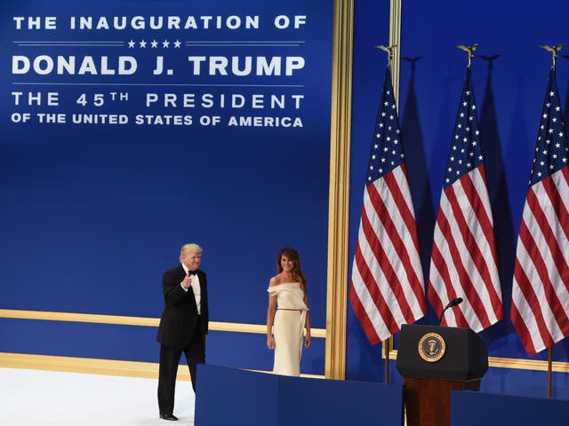 US President Donald Trump and First Lady Melania Trump during the Salute to Our Armed Services Inaugural Ball at the National Building Museum in Washington, DC, 20 January 2017.