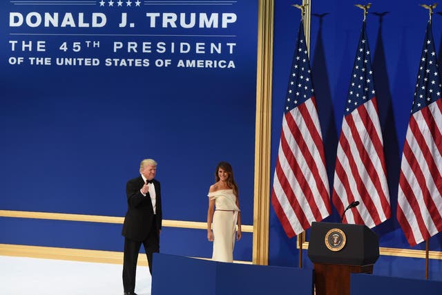 US President Donald Trump and First Lady Melania Trump during the Salute to Our Armed Services Inaugural Ball at the National Building Museum in Washington, DC, 20 January 2017.
