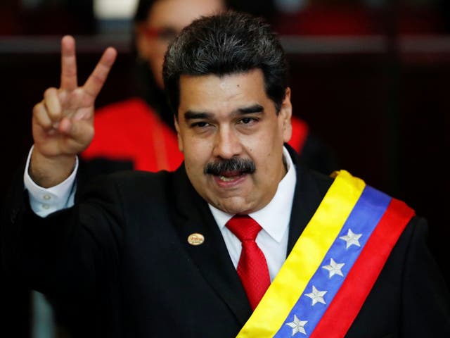 Nicolas Maduro after receiving the presidential sash during the ceremonial swearing-in for his second presidential term, at the Supreme Court in Caracas, Venezuela