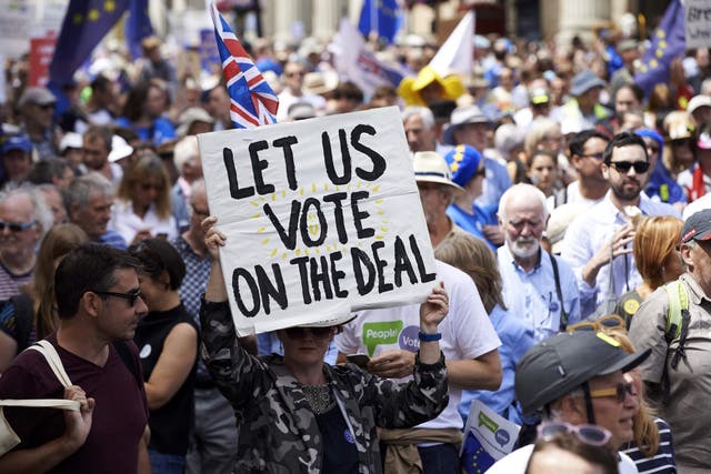 Demonstrators participate in the People's March in central London on the second anniversary of the referendum