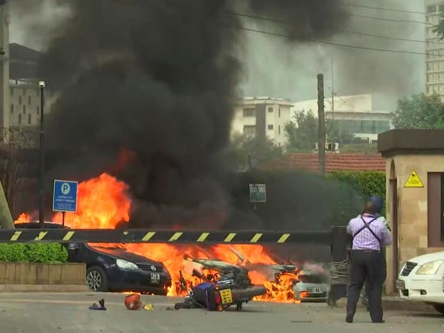 The scene of an explosion in Kenya's capital, Nairobi, on Tuesday