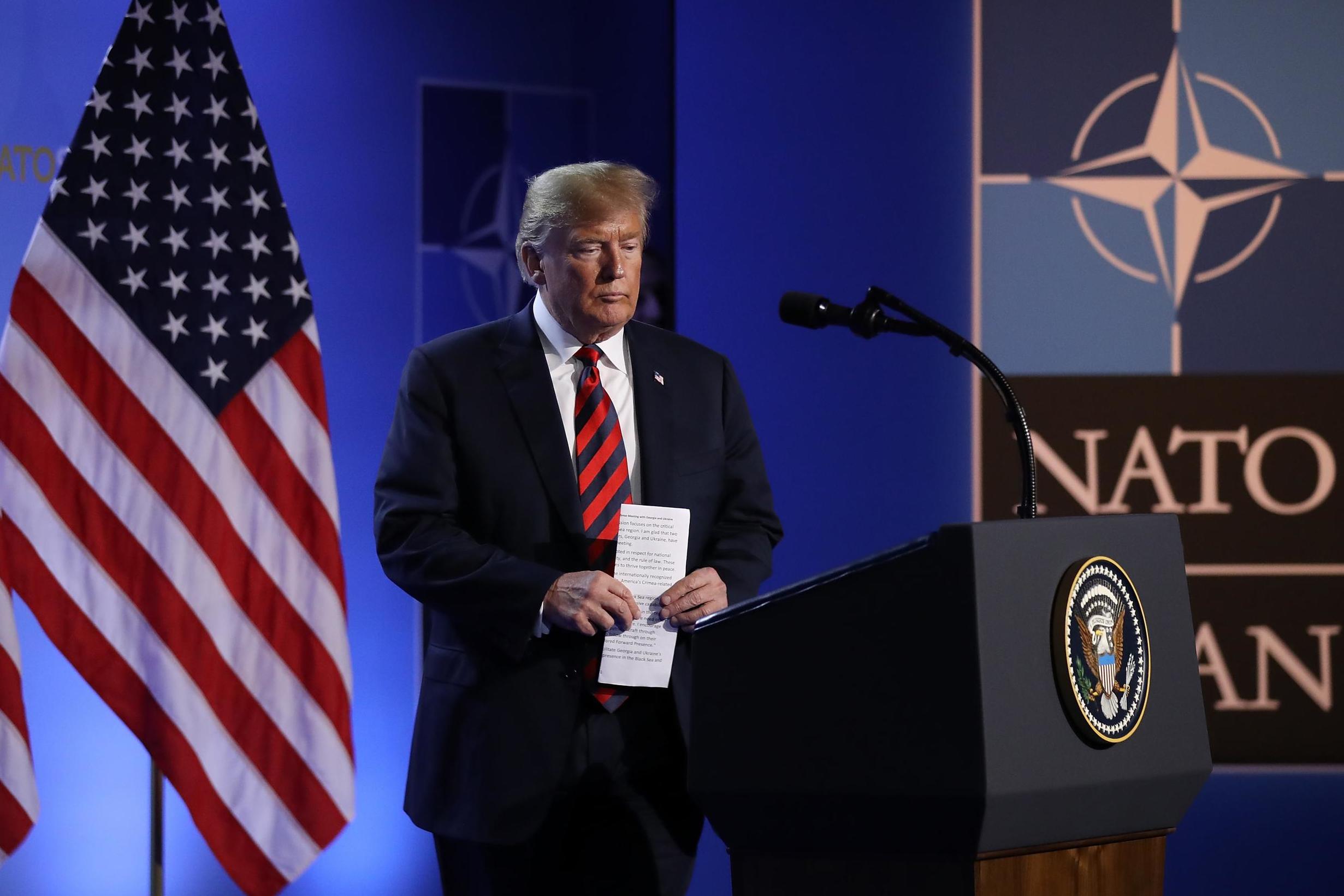 A senior White House official pointed to Mr Trump’s remarks in July when he called the US commitment to NATO “very strong” and the alliance “very important.” Pictured: US President Donald Trump on the second day of the 2018 NATO Summit, 12 July 2018 in Brussels, Belgium.