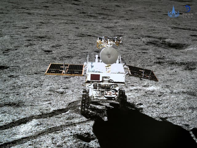 Lunar rover Yutu-2, taken with the Chang'e 4 lander's terrain camera on the far side of the moon on 11 January 2019