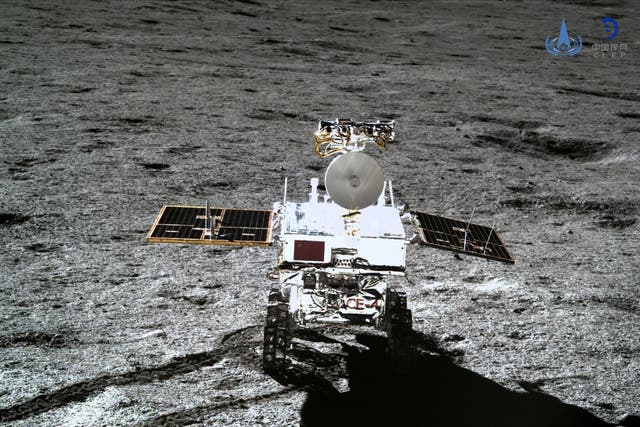 Lunar rover Yutu-2, taken with the Chang'e 4 lander's terrain camera on the far side of the moon on 11 January 2019