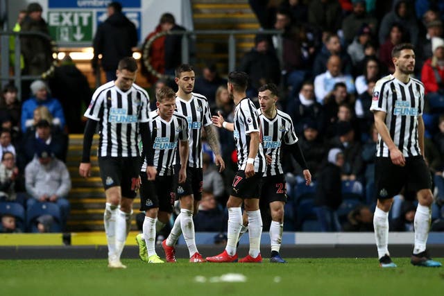 Joselu celebrates after putting Newcastle ahead in extra-time