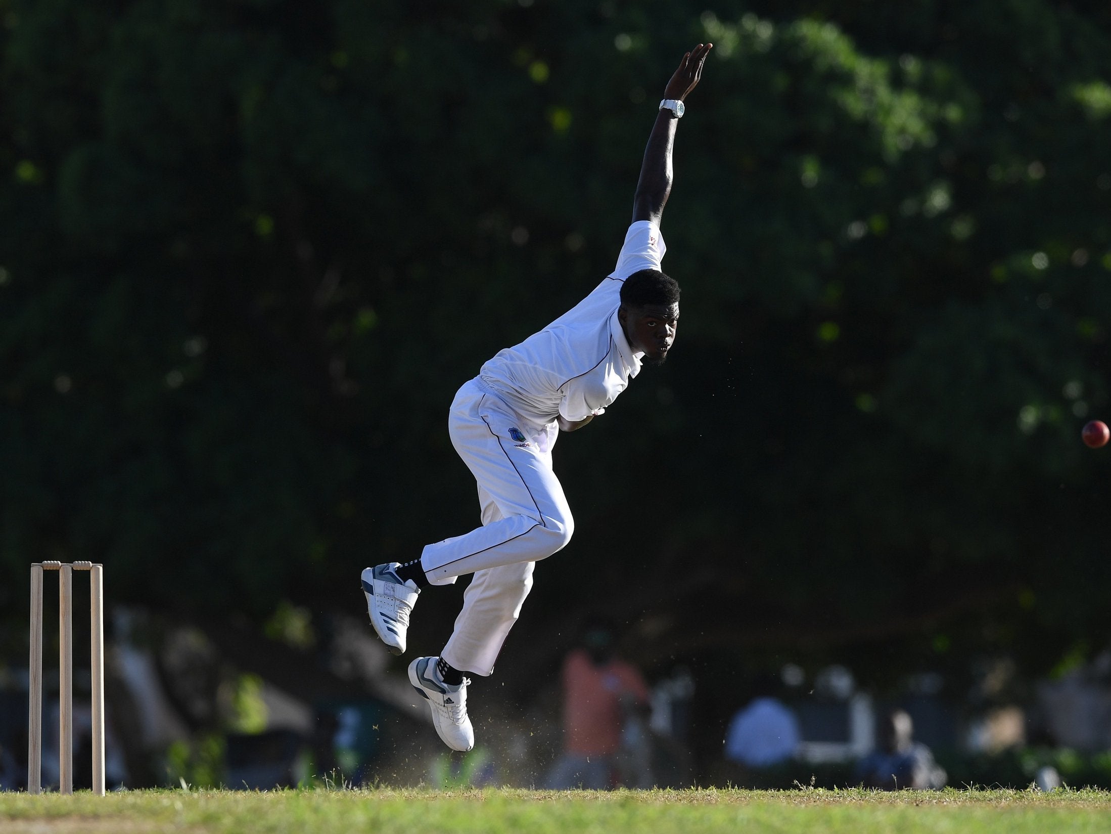 Alzarri Joseph of West Indies Board XI bowls