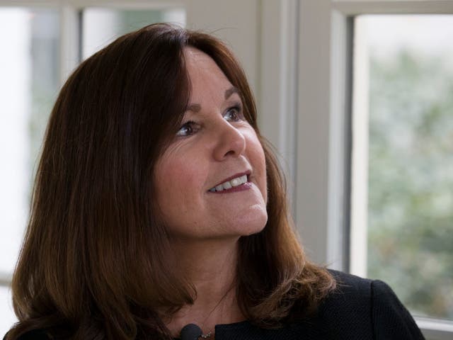 Karen Pence smiles as she gives a tour of the holiday decorations at the Vice President's residence, Thursday 6 December 2018, Washington.