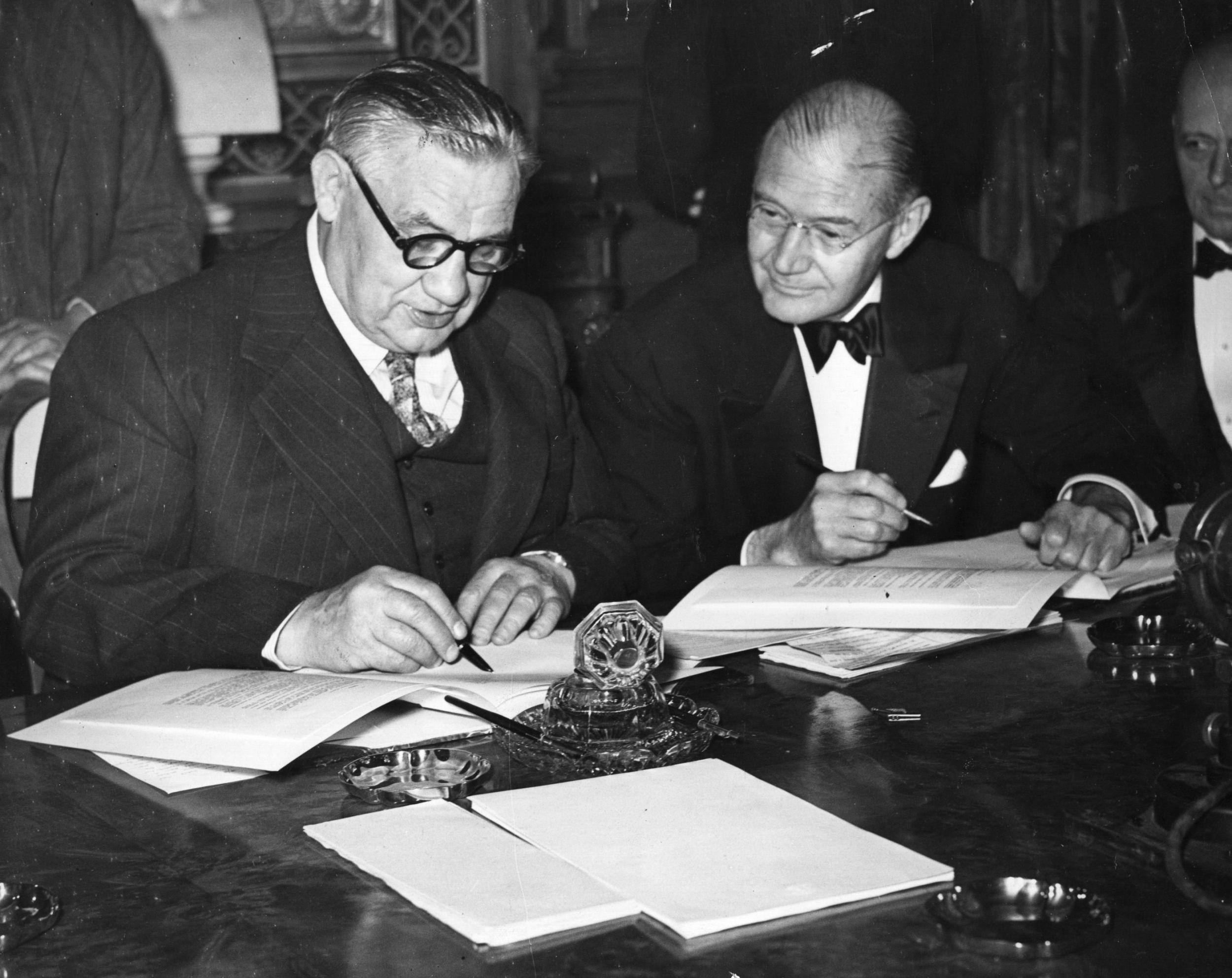 Ernest Bevin (left) in 1948. His ‘grand design’ was to build political, military and economic co-operation with western European nations