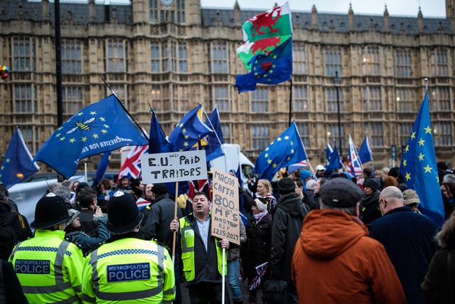 Brexit protesters outside the Houses of Parliament