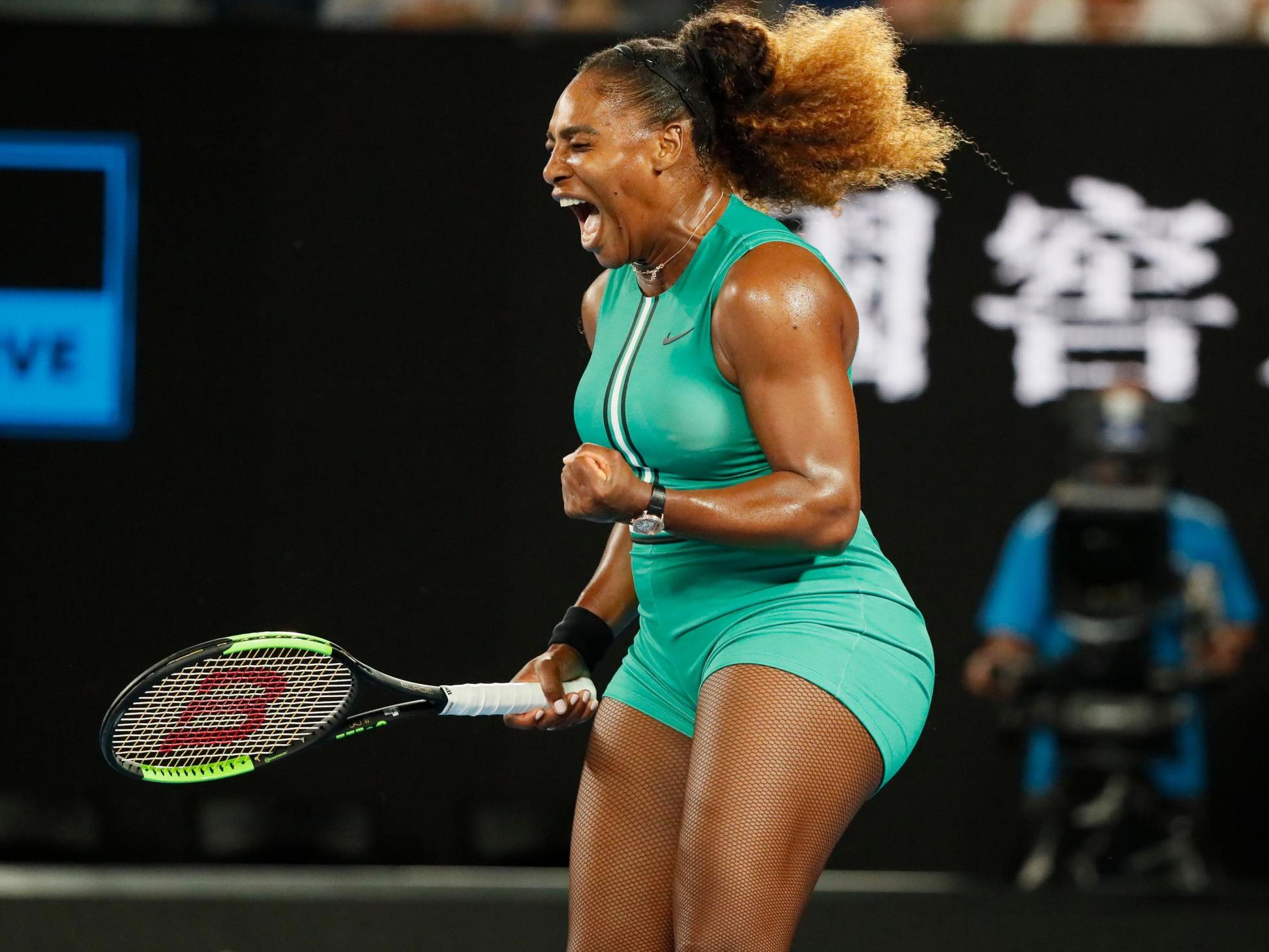 Serena Williams celebrates her victory over Eugenie Bouchard