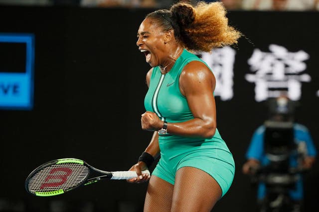 Serena Williams celebrates her victory over Eugenie Bouchard