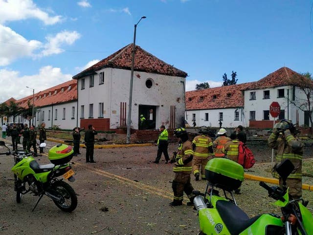 Emergency services headed quickly to the site of the blast at the national police academy in Bogota