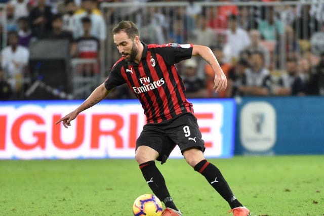 AC Milan's Gonzalo Higuain controls the ball