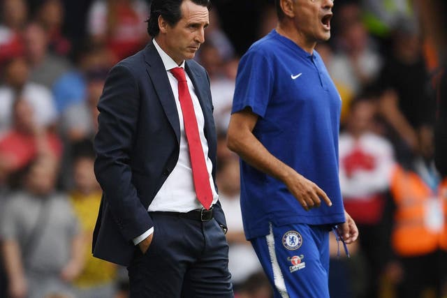 Unai Emery (left) and Maurizio Sarri (right) are under pressure to kick-start their revolutions at Arsenal and Chelsea