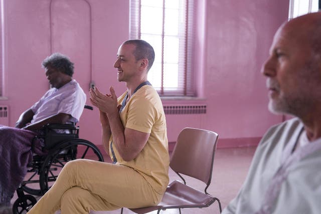 Samuel L Jackson, James McAvoy and Bruce Willis in 'Glass'