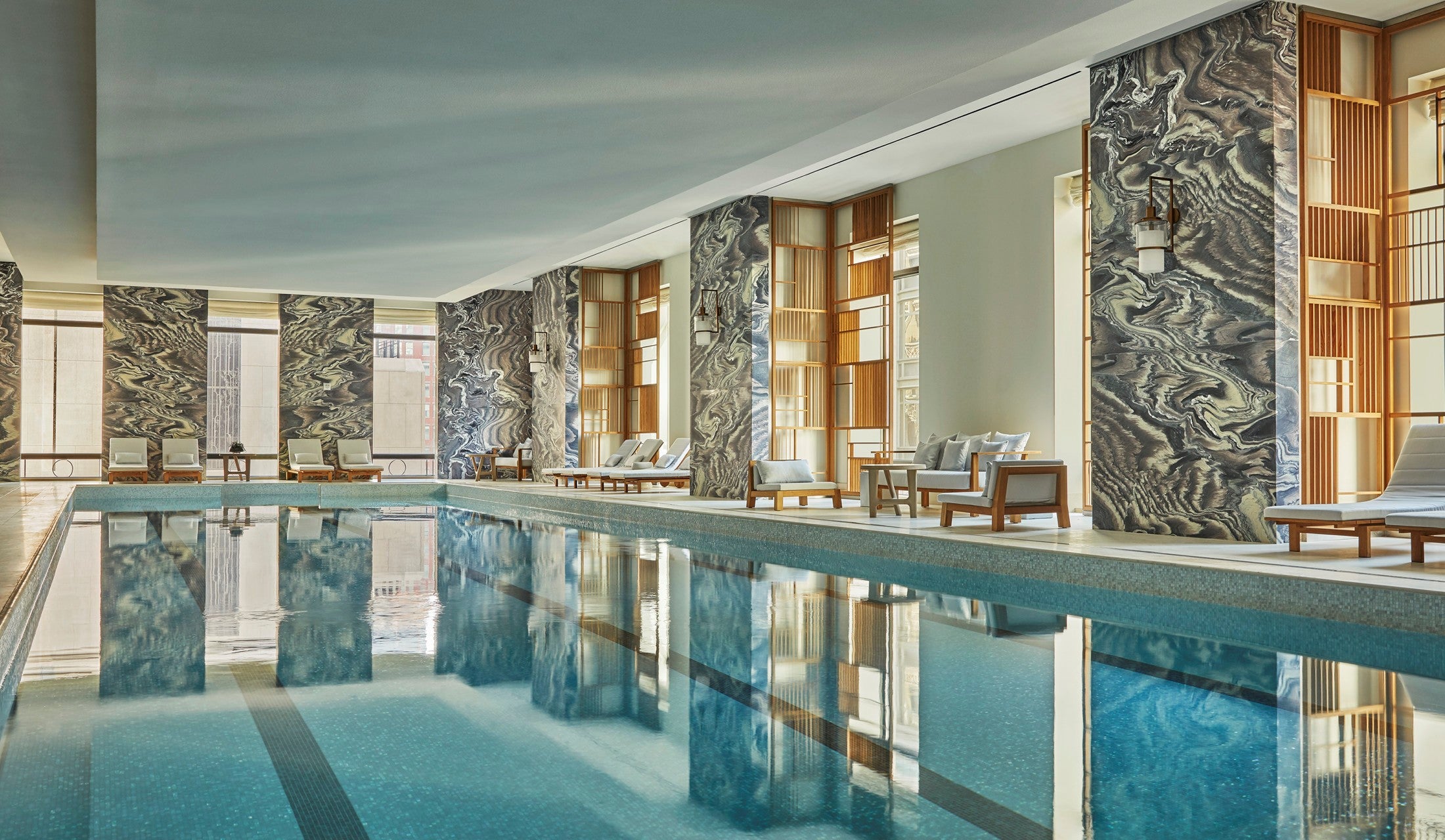 The 75-feet lap pool at Four Seasons New York Downtown