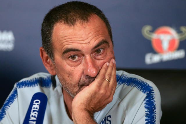 Chelsea's Maurizio Sarri looks on during a press conference