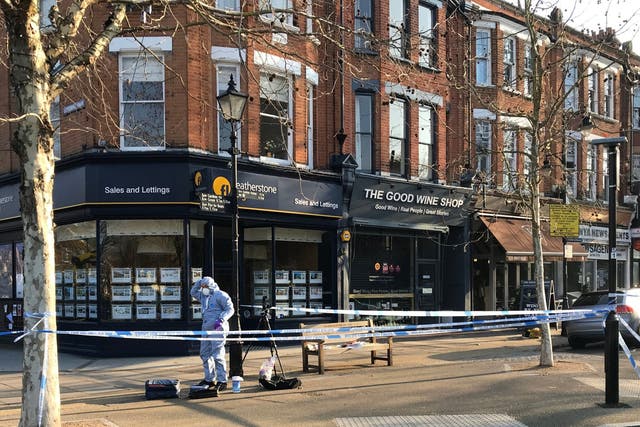 Forensic investigators at the scene where a man was stabbed at Royal Parade, close to Kew Gardens, west London, on Sunday