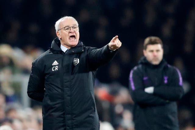 Claudio Ranieri barks instructions during Fulham's game vs Tottenham