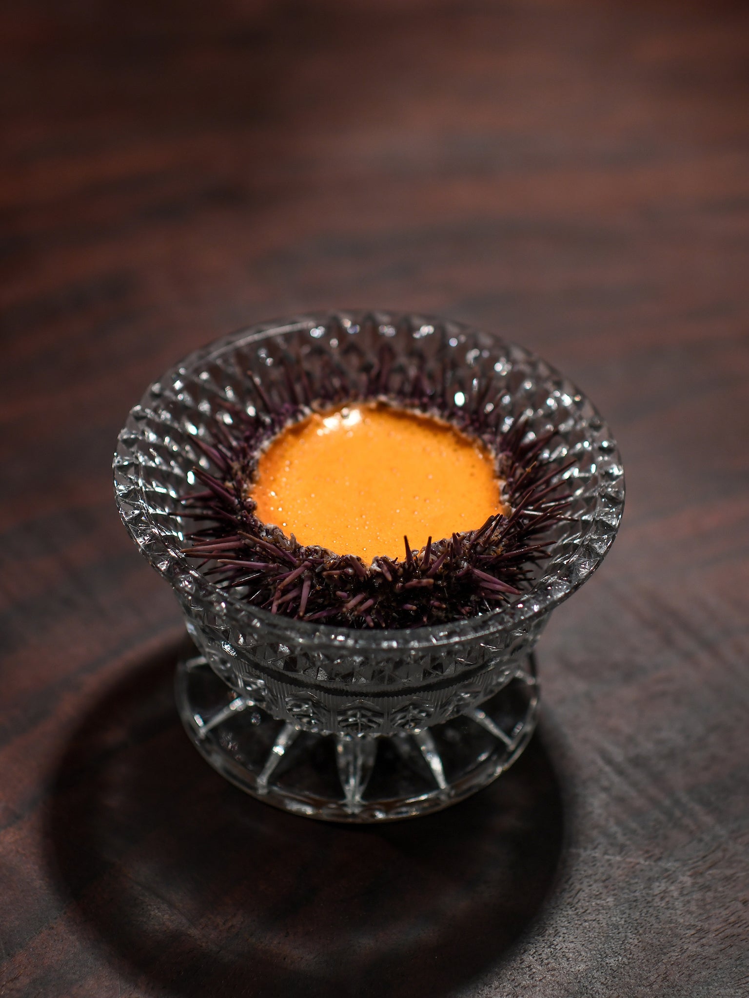The abundant purple sea urchin, pureed and served in its shell