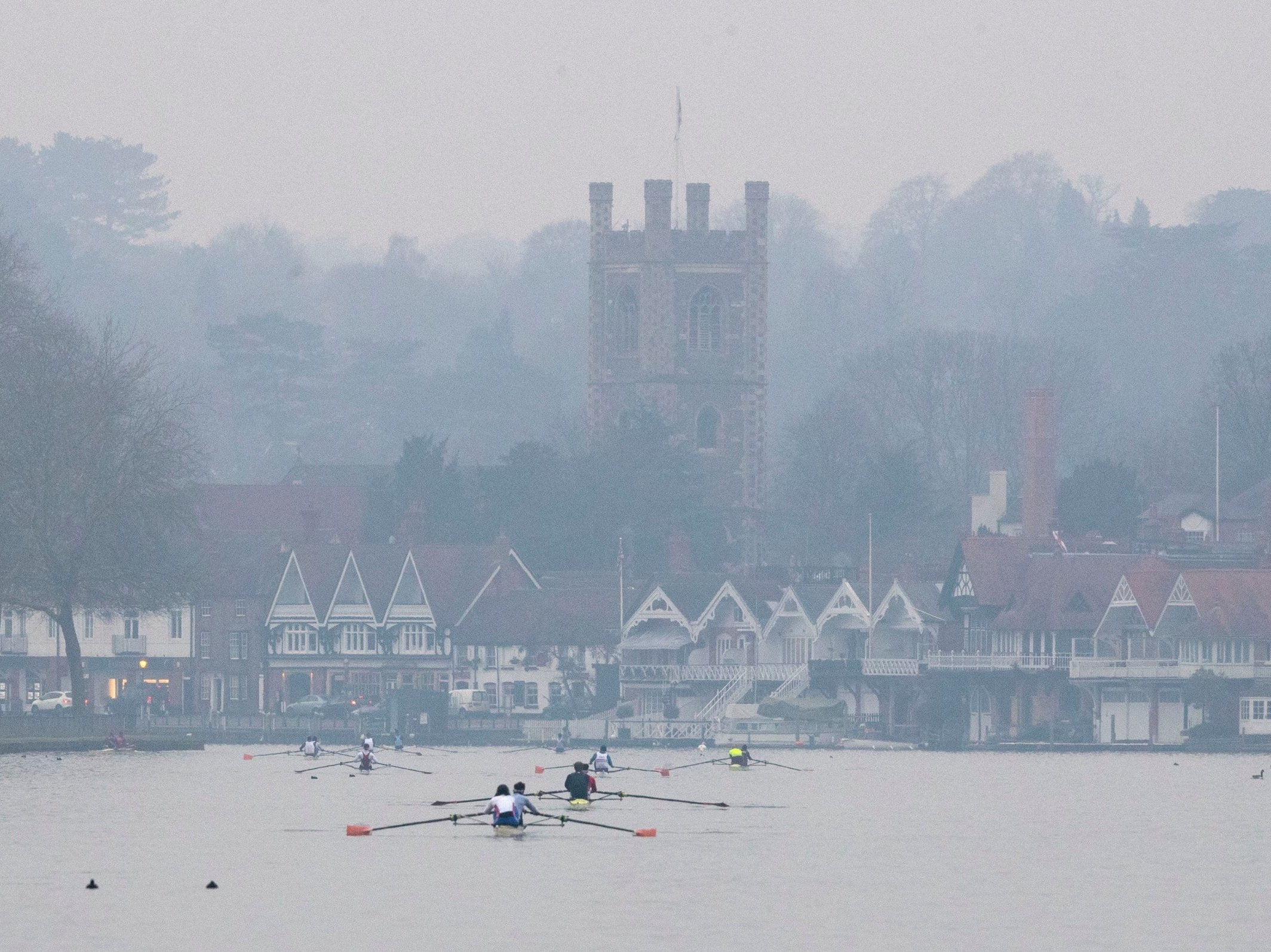 Rowers surrounded by mist on the River Thames in Henley-on-Thames, Berkshire, after braving the cold on Monday, 21 January, 2019.