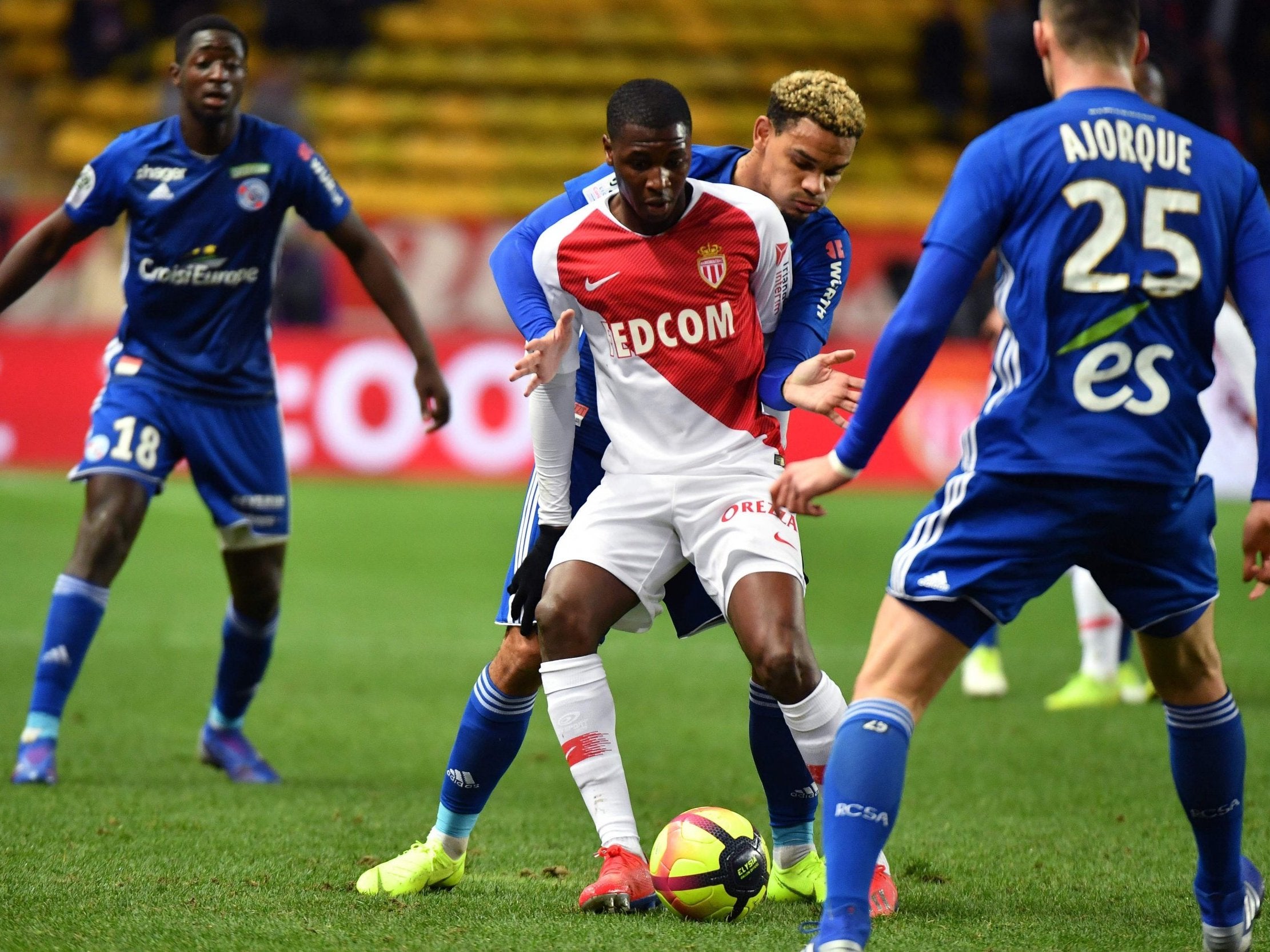 (Strasbourg’s Kenny Lala battles with Monaco’s Fode Ballo Toure AFP/Getty)