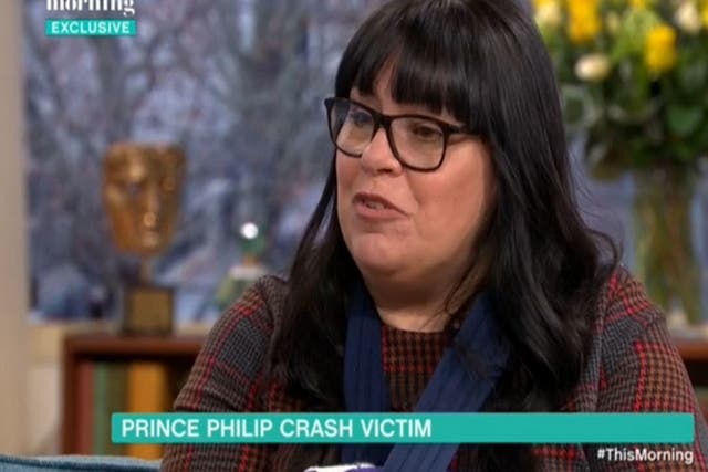 Emma Fairweather, whose wrist was broken in a car crash involving Prince Philip in Sandringham, Norfolk, on 17 January, appears on ITV's This Morning.