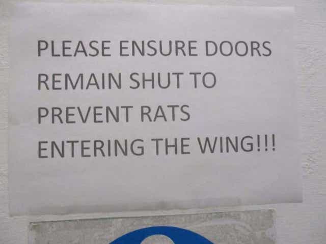 A sign warning of rats in HMP Bedford