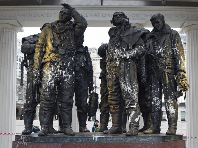 The Bomber Command Memorial was damaged with paint