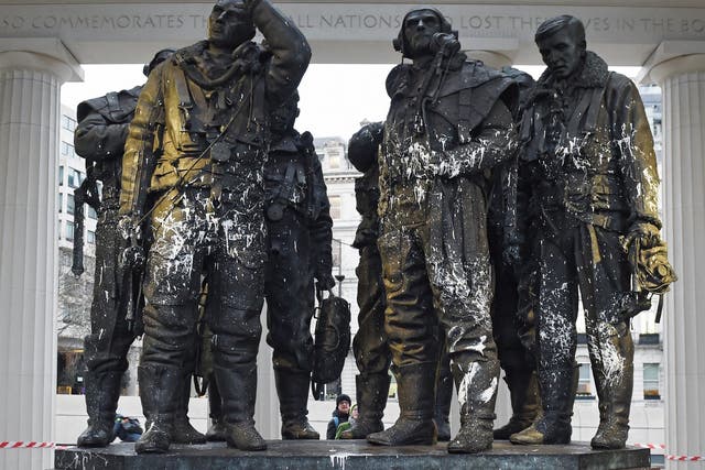 The Bomber Command Memorial was damaged with paint