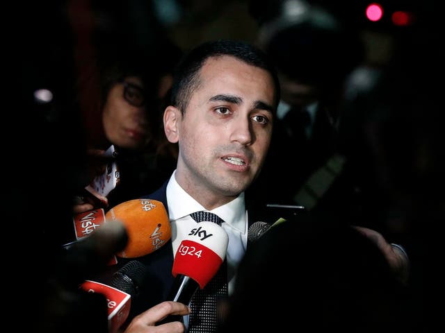 Luigi Di Maio speaks with journalists in Rome following his comments about immigration