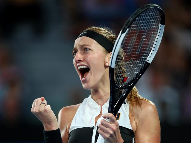 The Czech celebrates after securing her 6-1, 6-4 victory over Australia's Barty