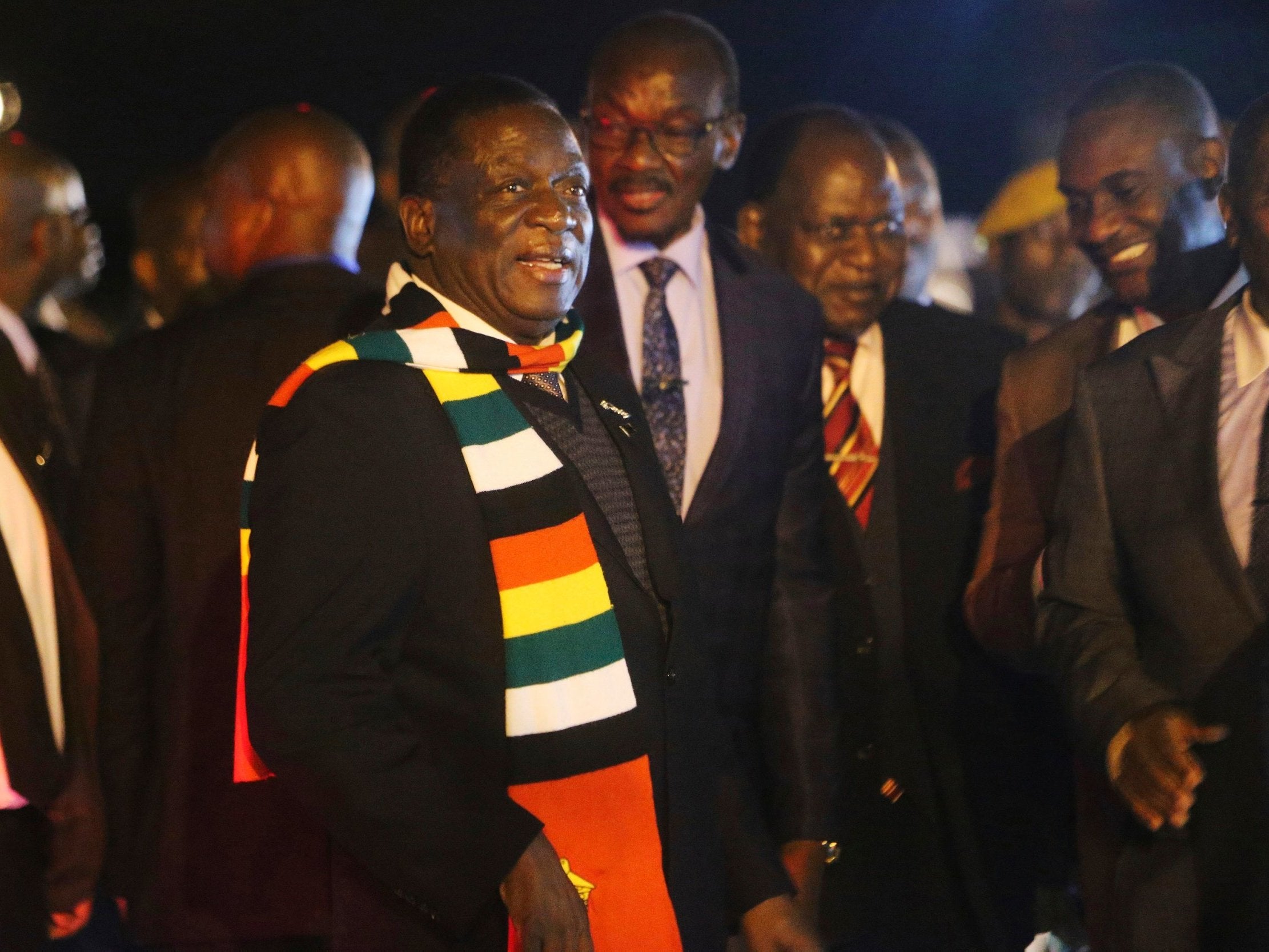 Zimbabwean president Emmerson Mnangagwa arrives at Robert Mugabe International airport in Harare on Monday night