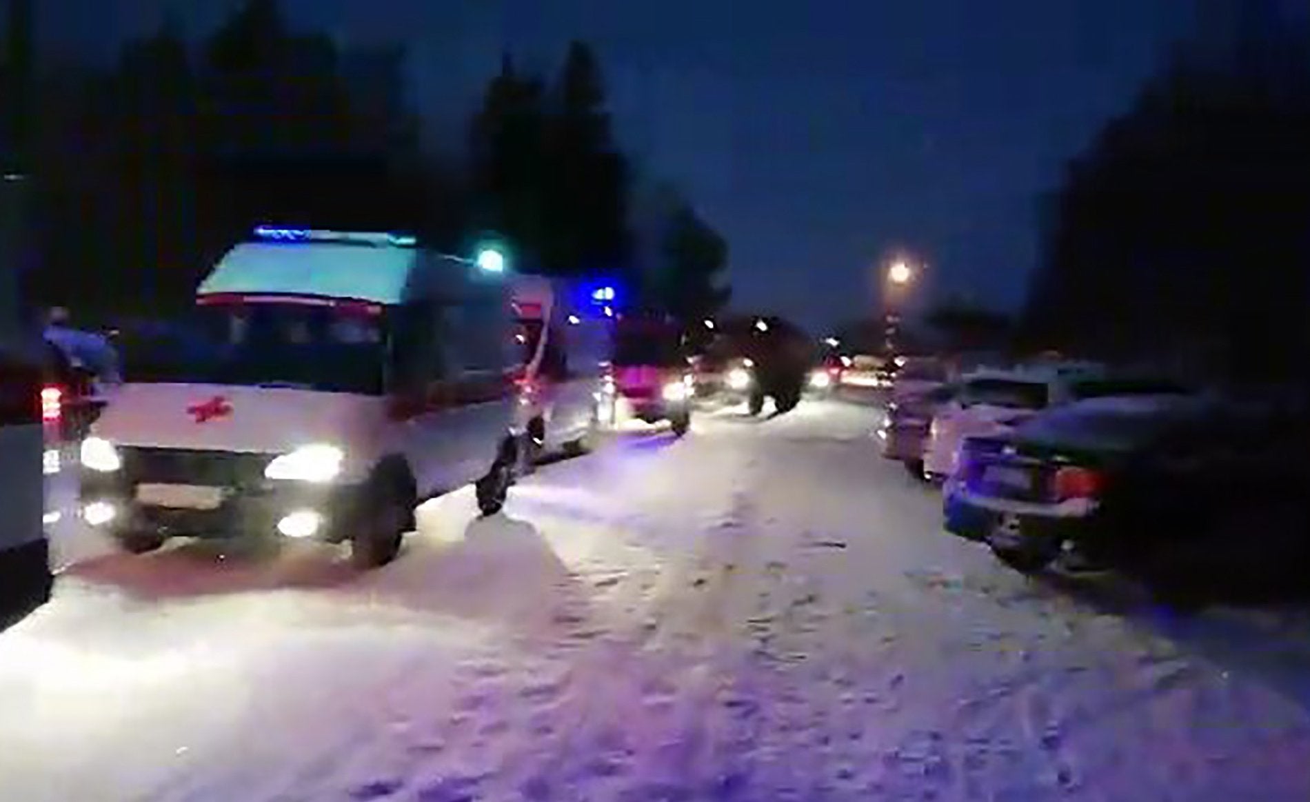 An ambulance waiting at Khanty-Mansiysk Airport after the Surgut-Moscow passenger plane was forced to divert