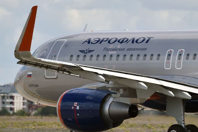 A plane belonging to the Russian company Aeroflot prepares to take off on 26 September 2017