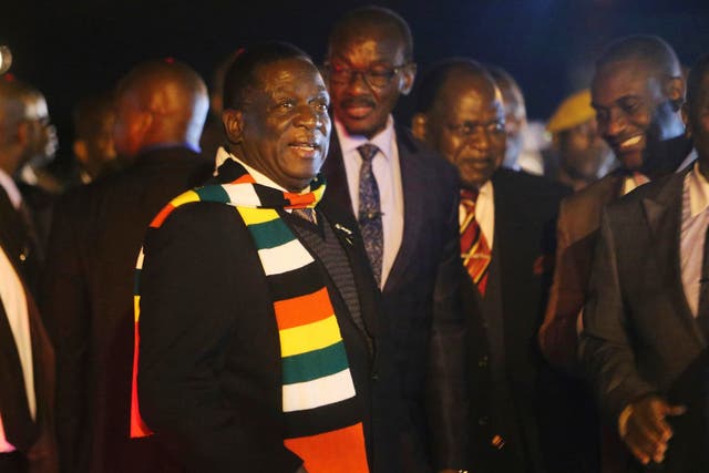 Mnangagwa arrives at Robert Mugabe International Airport yesterday