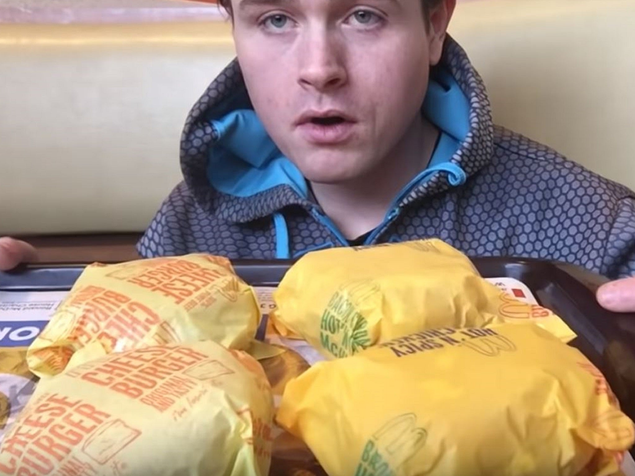 Cleary pictured during a review of a McDonald’s meal uploaded to his YouTube channel on 19 January – the same day he was arrested